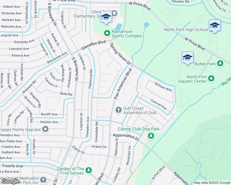 map of restaurants, bars, coffee shops, grocery stores, and more near 2463 Pan American Boulevard in North Port