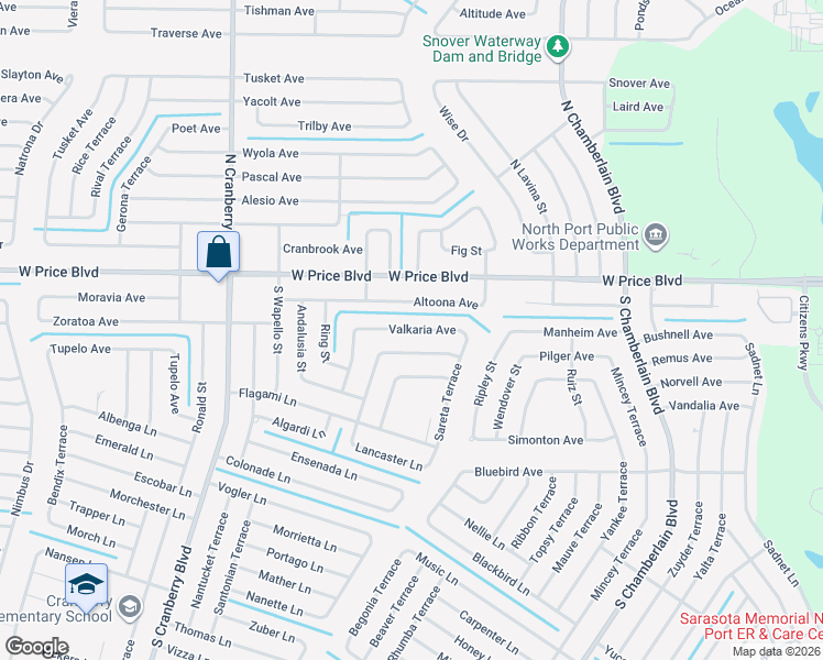 map of restaurants, bars, coffee shops, grocery stores, and more near 2483 Altoona Avenue in North Port