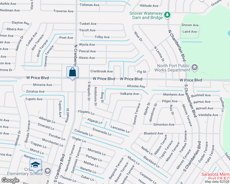 map of restaurants, bars, coffee shops, grocery stores, and more near 2527 Altoona Avenue in North Port