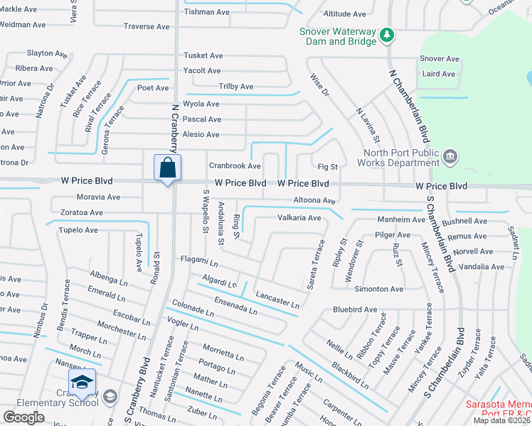 map of restaurants, bars, coffee shops, grocery stores, and more near 2527 Altoona Avenue in North Port