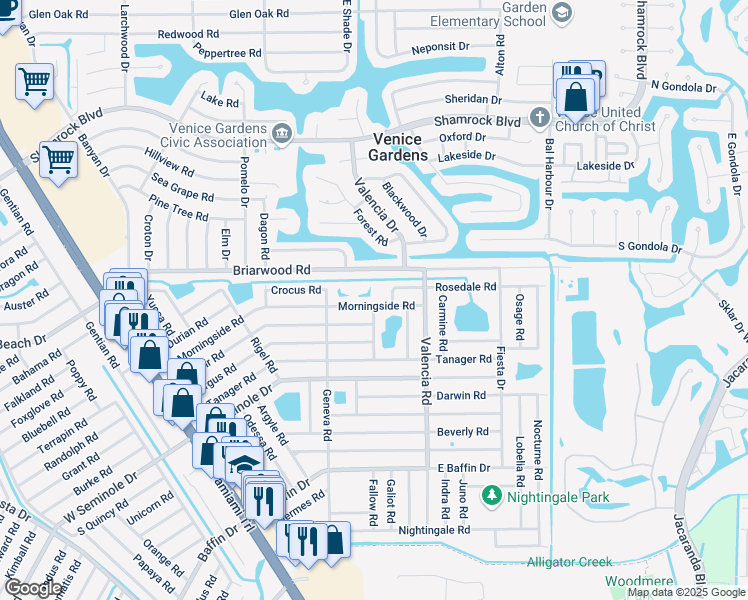 map of restaurants, bars, coffee shops, grocery stores, and more near 771 Morningside Road in Venice