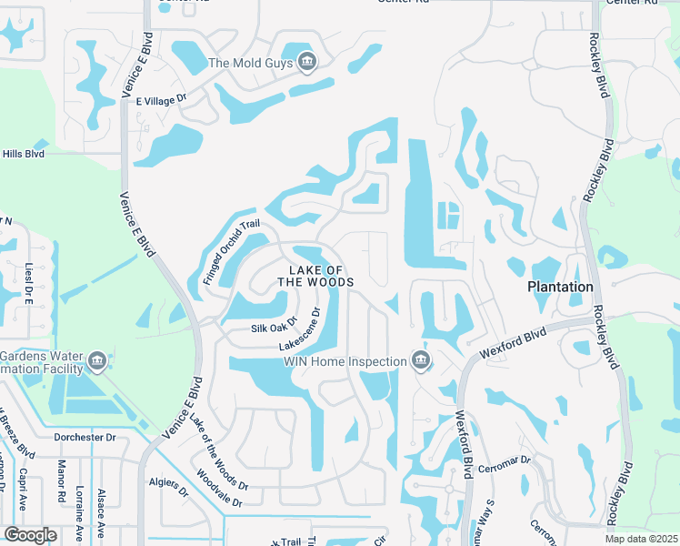 map of restaurants, bars, coffee shops, grocery stores, and more near 550 Lake of the Woods Drive in Venice