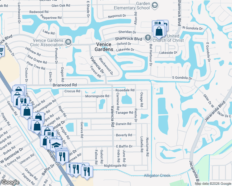 map of restaurants, bars, coffee shops, grocery stores, and more near 2541 Carmine Road in Venice