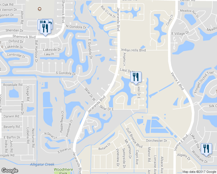 map of restaurants, bars, coffee shops, grocery stores, and more near 1010 Princess Lane in Venice