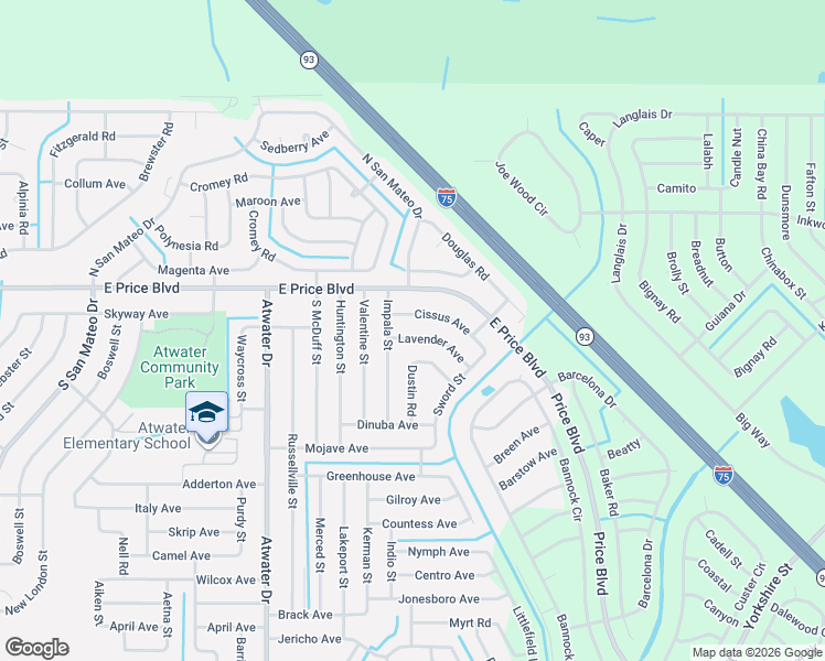 map of restaurants, bars, coffee shops, grocery stores, and more near 5575 Cissus Avenue in North Port