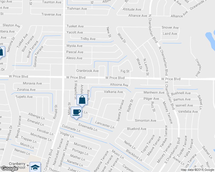 map of restaurants, bars, coffee shops, grocery stores, and more near 2483 Altoona Avenue in North Port