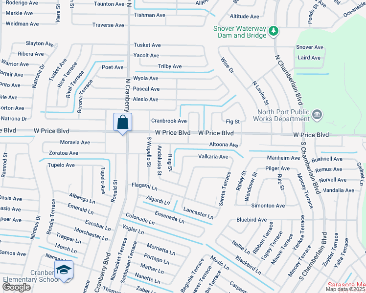 map of restaurants, bars, coffee shops, grocery stores, and more near 2527 Altoona Avenue in North Port