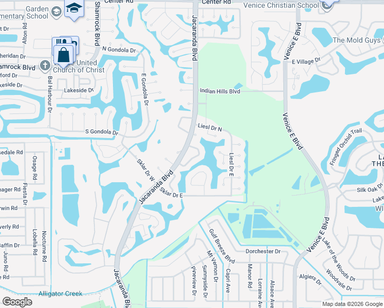 map of restaurants, bars, coffee shops, grocery stores, and more near 1831 Raintree Lane in Venice