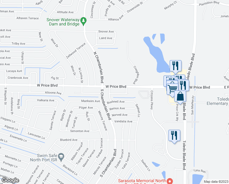 map of restaurants, bars, coffee shops, grocery stores, and more near 1882 Marconi Avenue in North Port