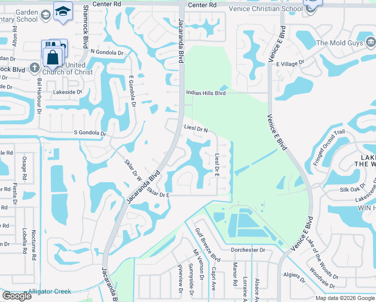 map of restaurants, bars, coffee shops, grocery stores, and more near 1831 Raintree Lane in Venice
