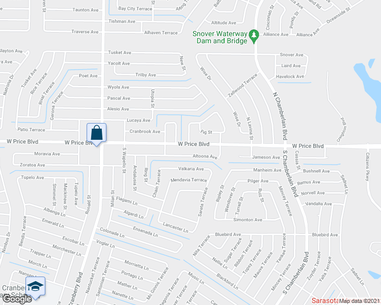 map of restaurants, bars, coffee shops, grocery stores, and more near 2459 Altoona Avenue in North Port