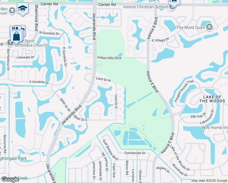 map of restaurants, bars, coffee shops, grocery stores, and more near 1830 Ironwood Court in Venice