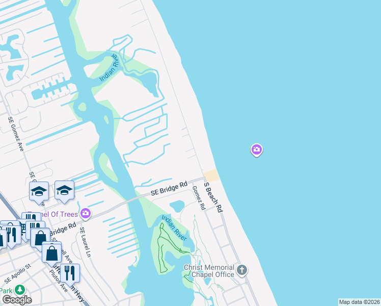 map of restaurants, bars, coffee shops, grocery stores, and more near 16 North Beach Road in Hobe Sound