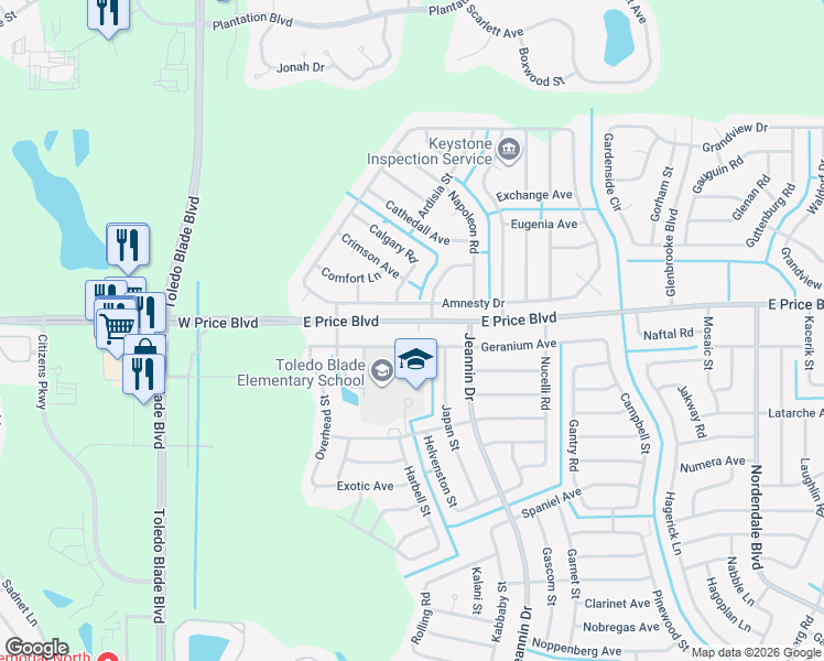 map of restaurants, bars, coffee shops, grocery stores, and more near 1308 Geranium Avenue in North Port