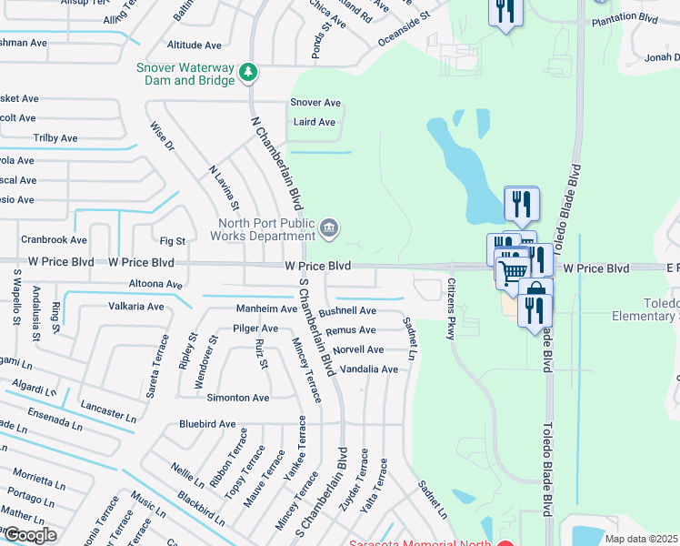 map of restaurants, bars, coffee shops, grocery stores, and more near 1881 Marconi Avenue in North Port