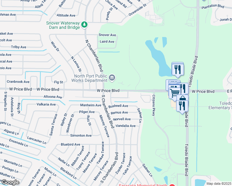 map of restaurants, bars, coffee shops, grocery stores, and more near 1881 Marconi Avenue in North Port