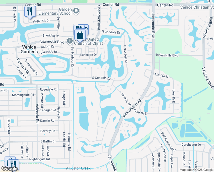 map of restaurants, bars, coffee shops, grocery stores, and more near 840 Country Club Circle in Venice