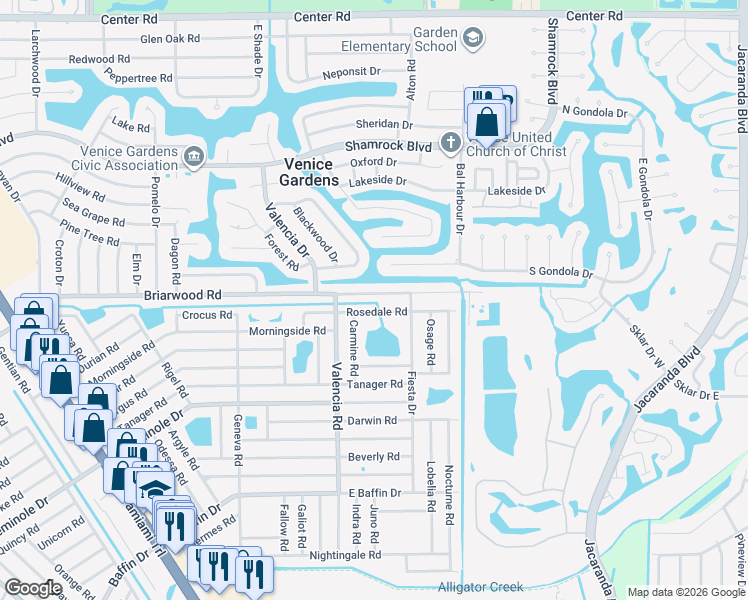 map of restaurants, bars, coffee shops, grocery stores, and more near 2541 Carmine Road in Venice