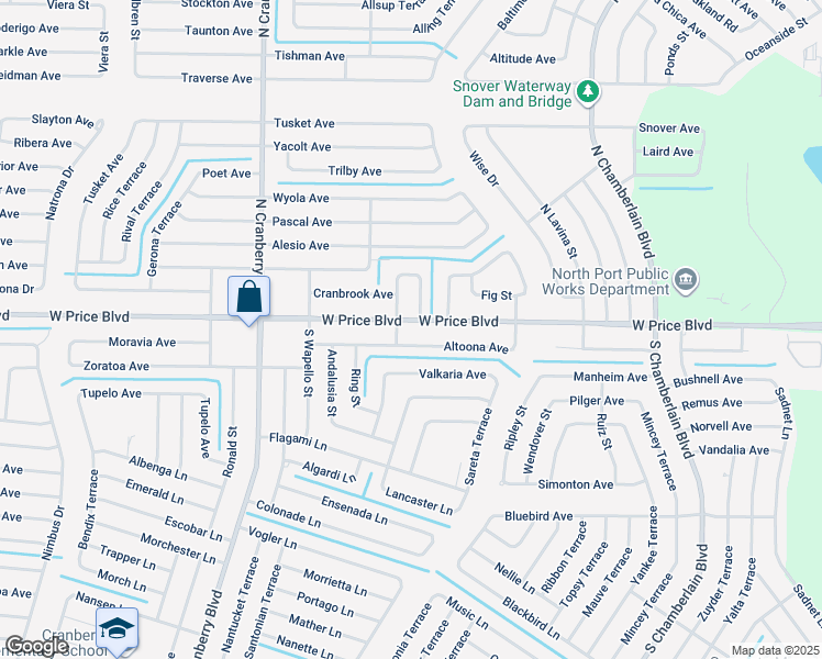 map of restaurants, bars, coffee shops, grocery stores, and more near 2651 West Price Boulevard in North Port