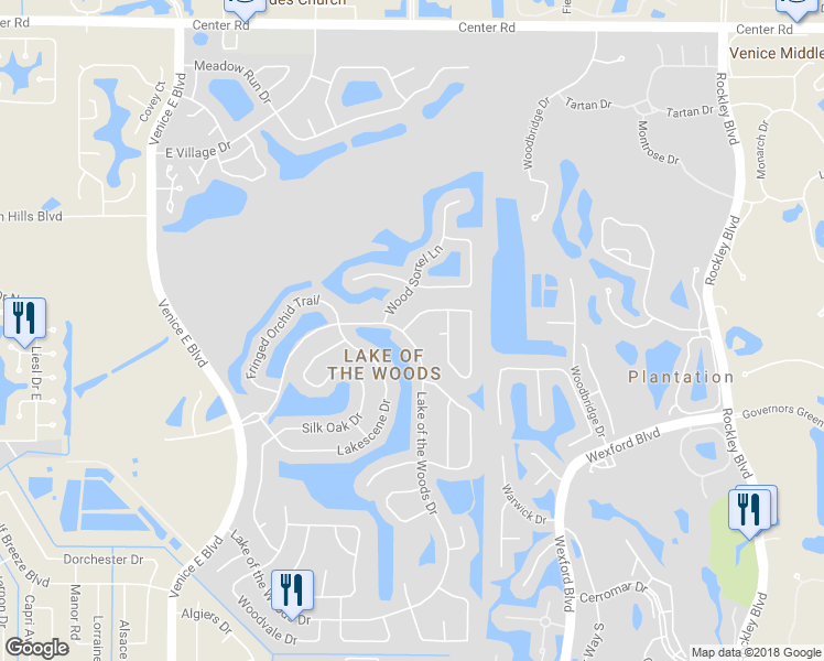 map of restaurants, bars, coffee shops, grocery stores, and more near 750 Thistlelake Drive in Venice