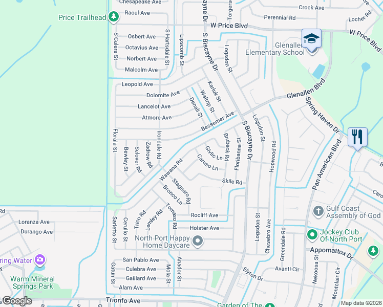 map of restaurants, bars, coffee shops, grocery stores, and more near 8422 Wawana Road in North Port