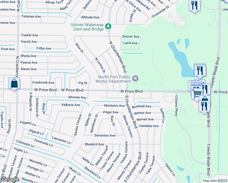 map of restaurants, bars, coffee shops, grocery stores, and more near 1061 McCrory Street in North Port