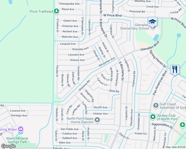 map of restaurants, bars, coffee shops, grocery stores, and more near 8422 Wawana Rd in North Port