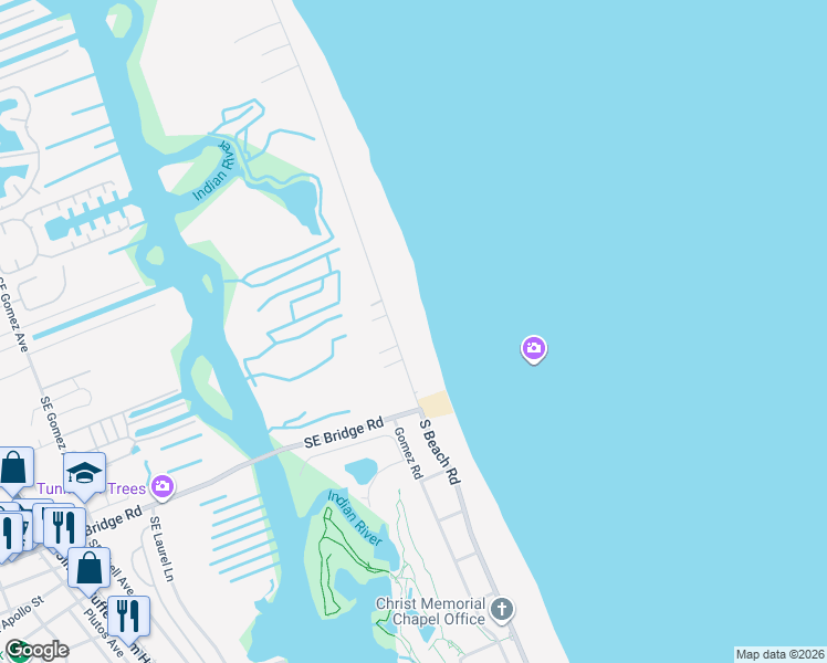 map of restaurants, bars, coffee shops, grocery stores, and more near 19 North Beach Road in Hobe Sound