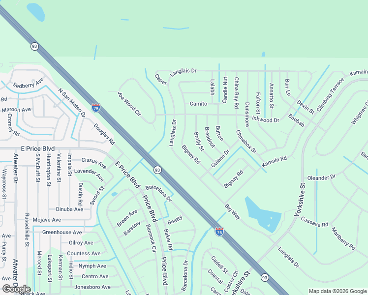 map of restaurants, bars, coffee shops, grocery stores, and more near Brolly Street in North Port