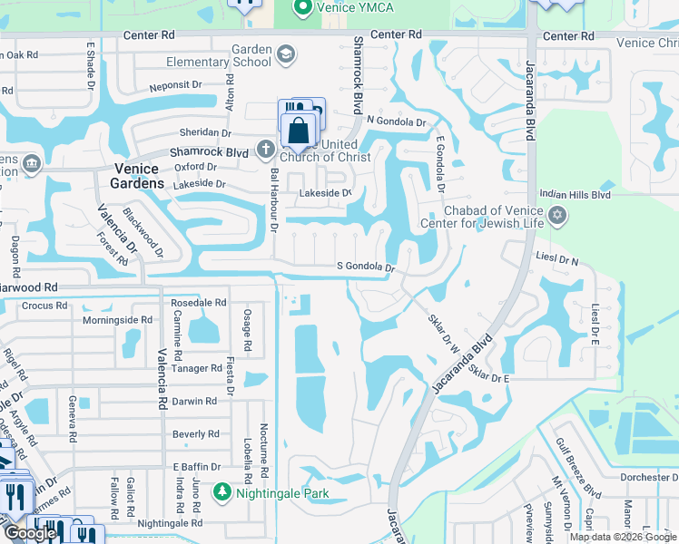 map of restaurants, bars, coffee shops, grocery stores, and more near 816 South Gondola Drive in Venice