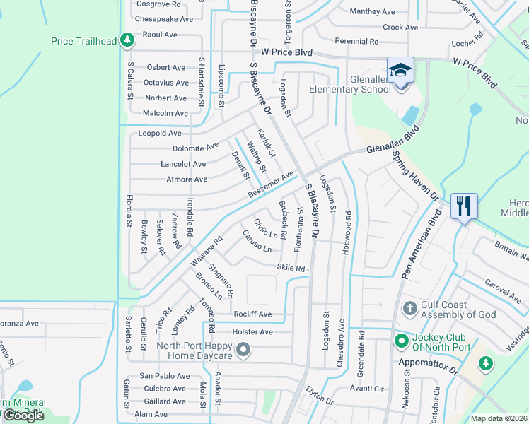 map of restaurants, bars, coffee shops, grocery stores, and more near 8233 Wawana Road in North Port