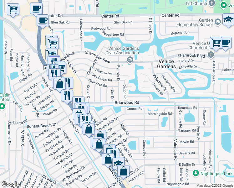 map of restaurants, bars, coffee shops, grocery stores, and more near 1782 Pomelo Drive in Venice
