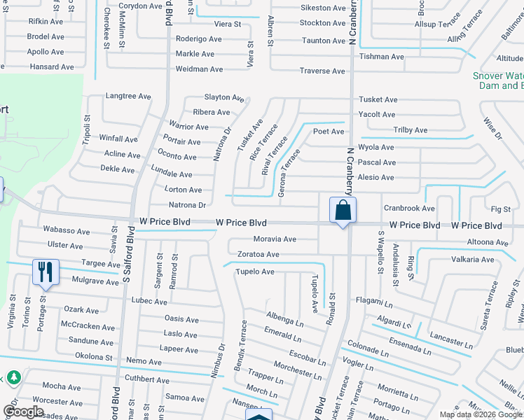 map of restaurants, bars, coffee shops, grocery stores, and more near 3380 West Price Boulevard in North Port