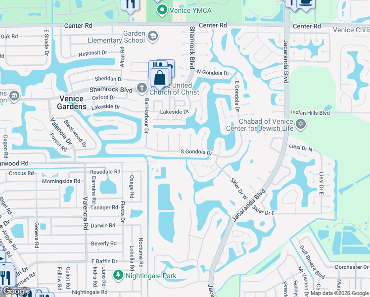 map of restaurants, bars, coffee shops, grocery stores, and more near 816 South Gondola Drive in Venice