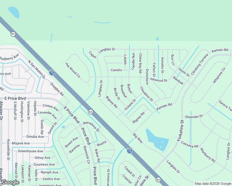 map of restaurants, bars, coffee shops, grocery stores, and more near Brolly Street in North Port