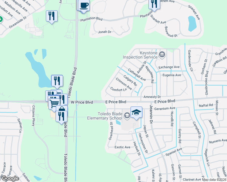 map of restaurants, bars, coffee shops, grocery stores, and more near 2239 Amnesty Drive in North Port