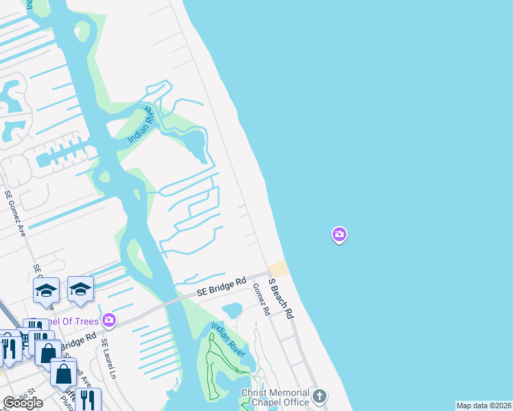 map of restaurants, bars, coffee shops, grocery stores, and more near 27 North Beach Road in Hobe Sound