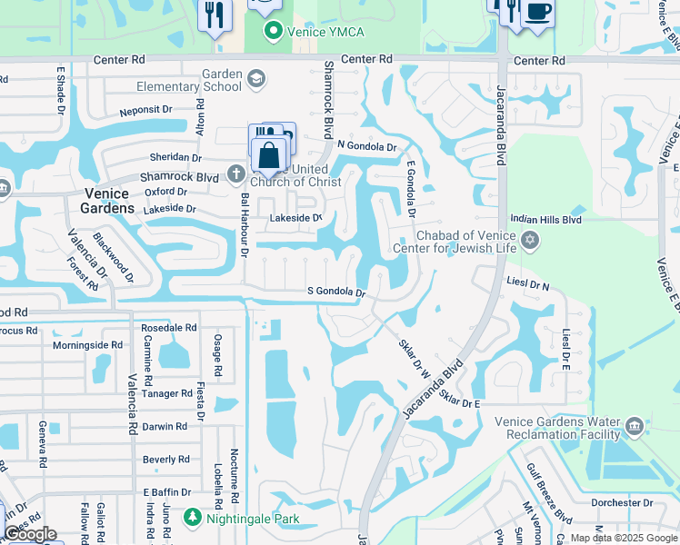 map of restaurants, bars, coffee shops, grocery stores, and more near 1720 Claw Court in Venice