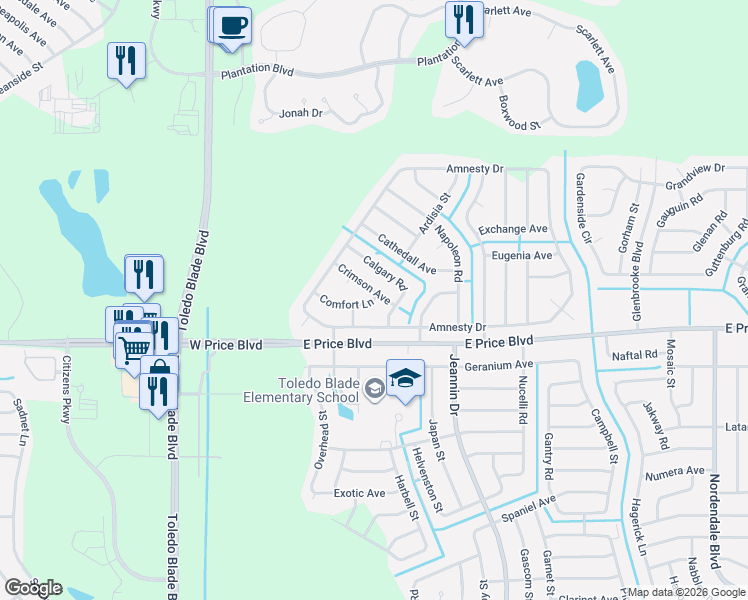 map of restaurants, bars, coffee shops, grocery stores, and more near 1137 Crimson Avenue in North Port