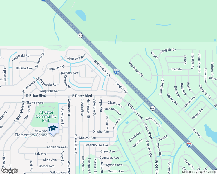 map of restaurants, bars, coffee shops, grocery stores, and more near 2555 North San Mateo Drive in North Port