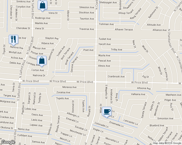 map of restaurants, bars, coffee shops, grocery stores, and more near 3039 Lucaya Avenue in North Port
