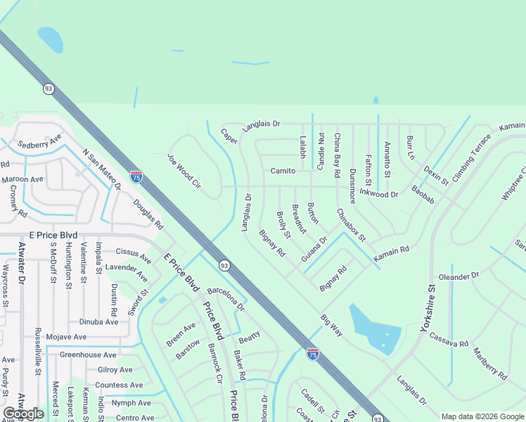 map of restaurants, bars, coffee shops, grocery stores, and more near Bignay Road in North Port