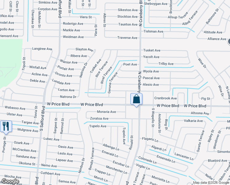 map of restaurants, bars, coffee shops, grocery stores, and more near 3228 Lucaya Avenue in North Port