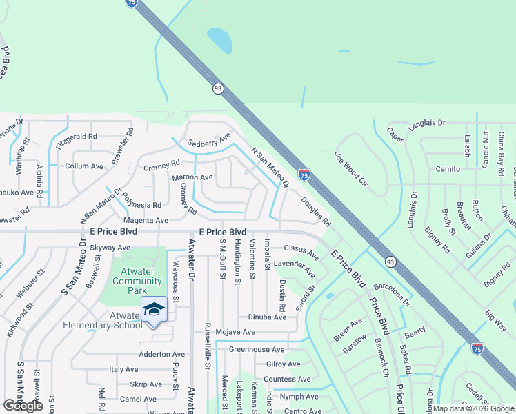 map of restaurants, bars, coffee shops, grocery stores, and more near 4892 Cromey Road in North Port