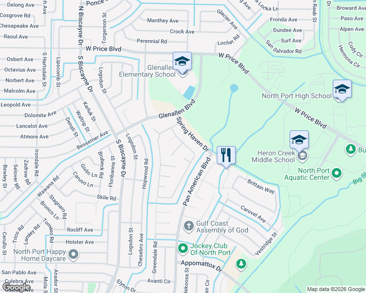 map of restaurants, bars, coffee shops, grocery stores, and more near 7003 Park Circle in North Port