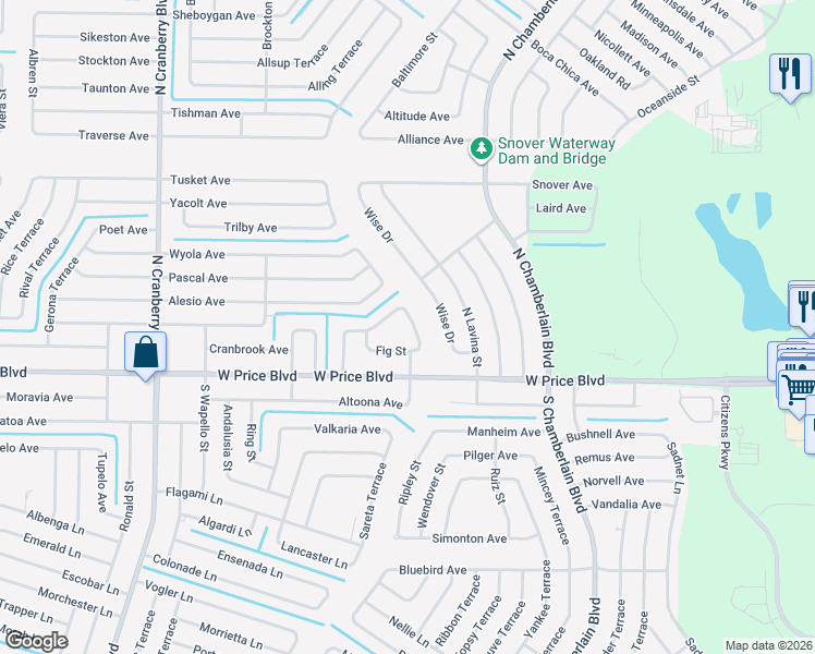 map of restaurants, bars, coffee shops, grocery stores, and more near 1154 Gaucho Terrace in North Port