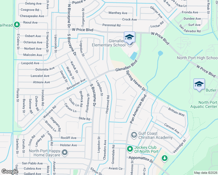 map of restaurants, bars, coffee shops, grocery stores, and more near 2184 Hopwood Road in North Port