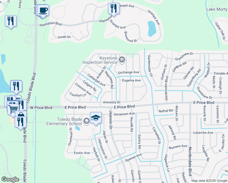 map of restaurants, bars, coffee shops, grocery stores, and more near 1273 Dinsmore Street in North Port