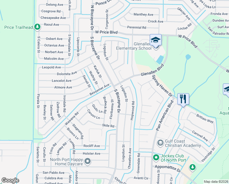 map of restaurants, bars, coffee shops, grocery stores, and more near 2101 South Biscayne Drive in North Port
