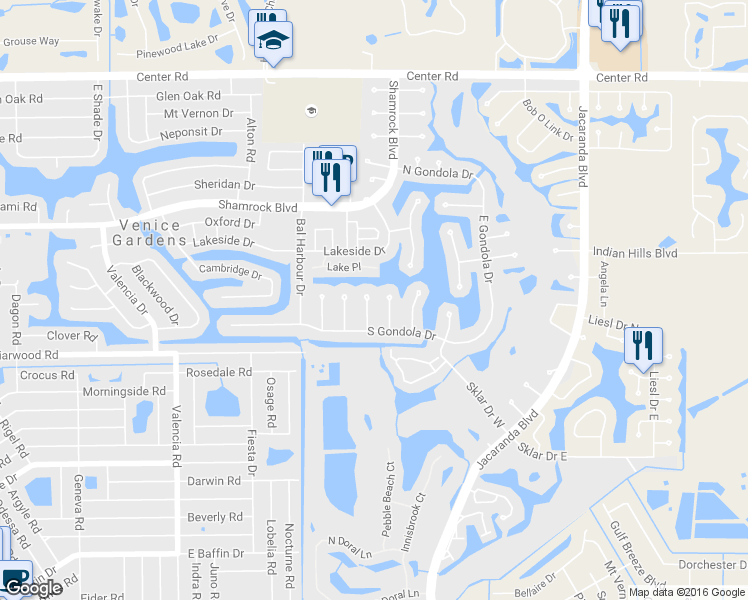 map of restaurants, bars, coffee shops, grocery stores, and more near 1708 Sandy Court in Venice